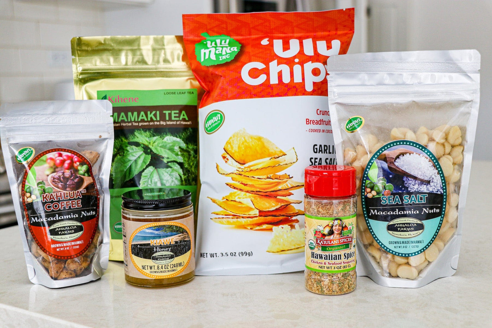 Big Island Coffee Roasters, Shaka Tea, Meli Wraps, Maui Nui, Kaimana Jerky, Ahualoa Farms, 'Ulu Chips
