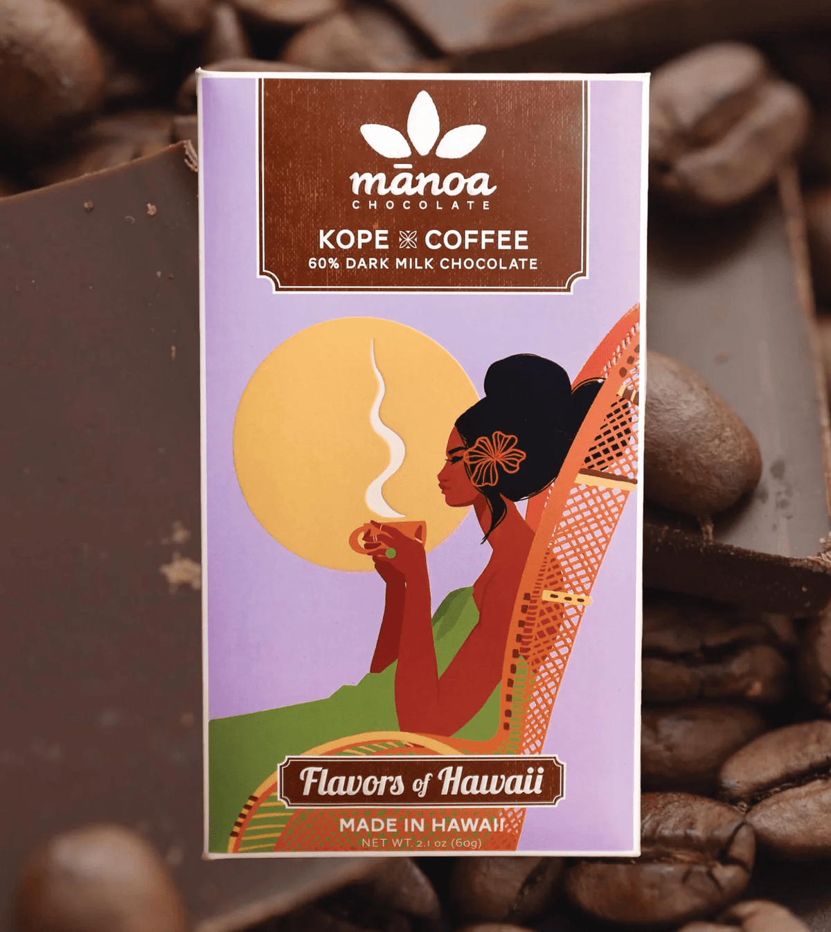 Breakfast Bar 60% Dark Milk Chocolate w/ Hawaiian Coffee &amp; Cacao Nibs 60g - Hawaiian Farmers Market